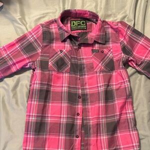DIXXON Youth Large Shreddy Pink and Gray Plaid Button Down Shirt